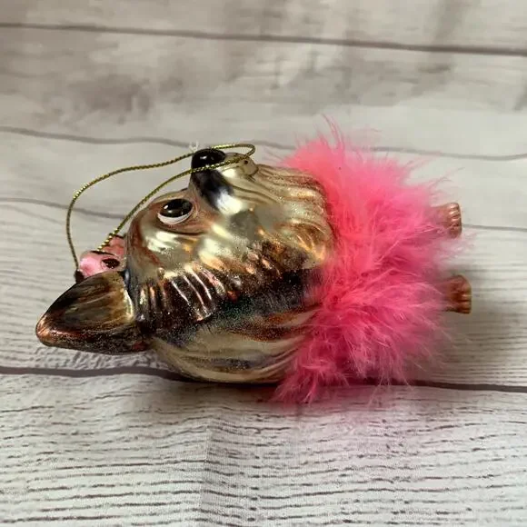 Yorkshire Terrier Dog Glass Christmas Tree Ornament Ballerina Feather Boa Yorkie - Picture 13 of 16